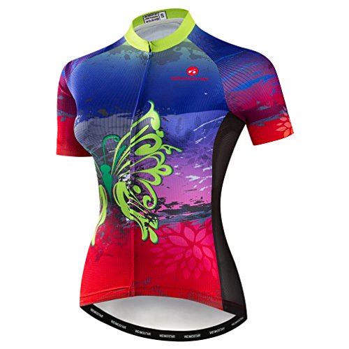 Mountainbike-Jersey-Shirts der Radfahren Jersey-Frauen Kurze Hülse Straße Fahrrad-Kleidung Pro-Team MTB übersteigt Sommer-Kleidung Blau Rot Größe L von Weimostar