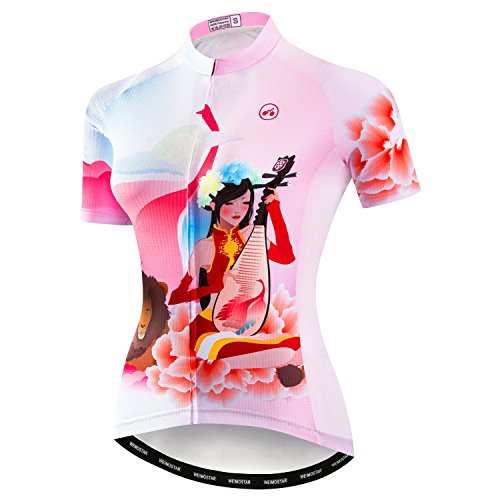 Mountainbike-Jersey-Shirts der Radfahren Jersey-Frauen Kurze Hülse Straße Fahrrad-Kleidung Pro-Team MTB übersteigt Sommer-Kleidung Mädchen Pink Größe L von Weimostar