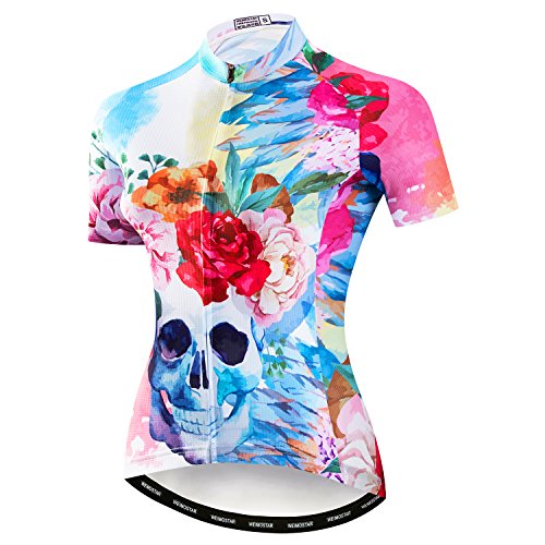 Mountainbike-Jersey-Shirts der Radfahren Jersey-Frauen Kurze Hülse Straße Fahrrad-Kleidung Pro-Team MTB übersteigt Sommer-Kleidung Schädel rosa Größe M von Weimostar
