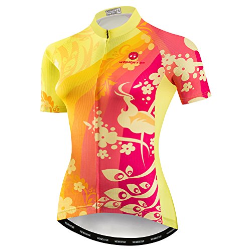 Mountainbike-Jersey-Shirts der Radfahren Jersey-Frauen Kurze Hülse Straße Fahrrad-Kleidung Pro-Team MTB übersteigt Sommer-Kleidung rot Gelb Größe S von Weimostar