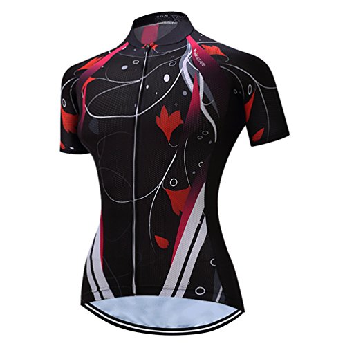 Mountainbike Trikot Damen, Fahrradtrikot Bikingshirt Jacke Tops, Bequem Schnell Trocknen, Red Flower, Etikett 3XL von Weimostar