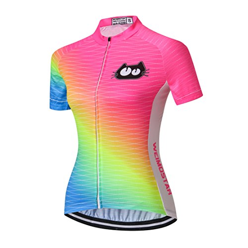 Radfahren Jersey Frauen Fahrrad Trikots Sport Bluse Kurzarm Fahrrad T-Shirts Top Outdoor Reiten Jersey Fahrrad Jacke Pink Blue Fluorescent Größe XXXL von Weimostar
