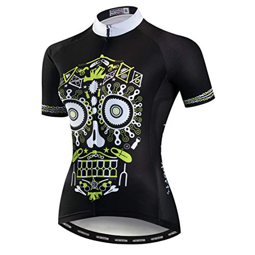 Radfahren Jersey Frauen MTB Road Tops Pro Team Sport Bluse Kurzarm Bike Shirts Outdoor Reiten Jersey Fahrrad Jacke Schädel Gelb Größe L von Weimostar