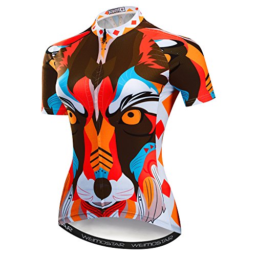 Radfahren Jersey Frauen Mountainbike Jersey Shirts Weibliche Rennrad Kleidung Pro Team MTB Tops Sommer Kleidung Hund Orange Größe M von Weimostar