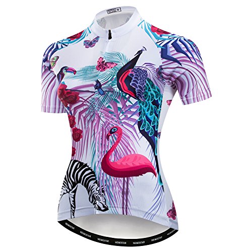 Radfahren Jersey Frauen Mountainbike Jersey Shirts Weibliche Rennrad Kleidung Pro Team MTB Tops Sommer Kleidung Pfau-Rosa Größe XL von Weimostar