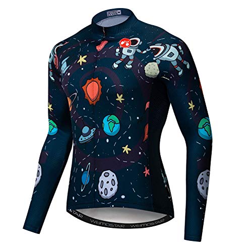 Radfahren Jersey Herren Atmungsaktiv Langarm Reflektierende Fahrrad Shirts MTB Tops Schädel Kosmisches Blau Größe L von Weimostar