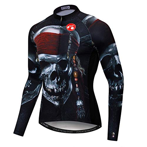 Radfahren Jersey Herren Atmungsaktiv Langarm Reflektierende Fahrrad Shirts MTB Tops Schädel Schädel grau Größe XXXL von Weimostar