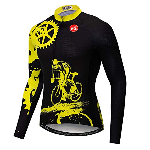 Radfahren Jersey Herren Atmungsaktiv Langarm Reflektierende Fahrrad Shirts MTB Tops Schädel Schwarz Gelb Größe L von Weimostar