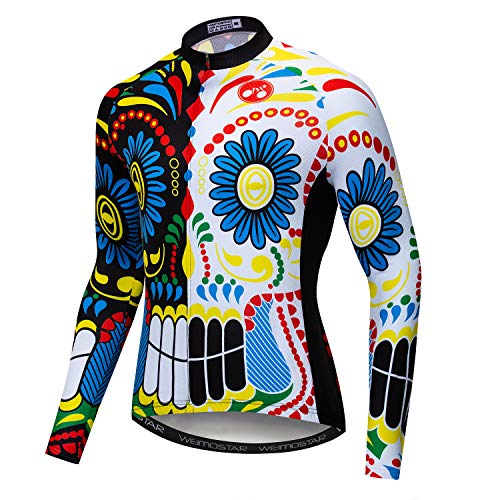 Radfahren Jersey Herren Atmungsaktiv Langarm Reflektierende Fahrrad Shirts MTB Tops Schädel Schwarz Weiß Größe XXXL von Weimostar