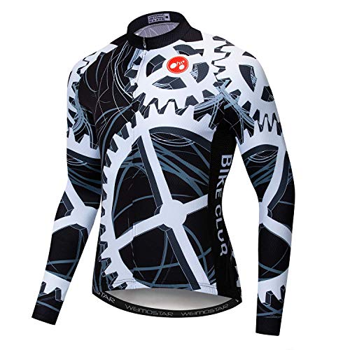 Radfahren Jersey Herren Atmungsaktiv Langarm Reflektierende Fahrrad Shirts MTB Tops Schädel Zahnrad Weiß Größe XL von Weimostar