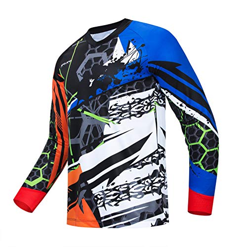 Radfahren Jersey Herren Mountainbike Motocross Trikot Langarm MTB T-Shirt Downhill Tops Sport Rennbluse blau XXL von Weimostar