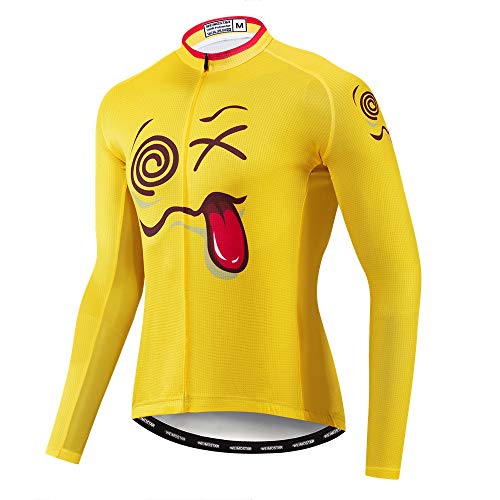 Radfahren Jersey Lange Männer Fahrrad Trikot Reißverschluss Mountain Road Fahrrad Top MTB Shirts Langarm Herbst Frühling Reiten Rennrad Jacken Kleidung für Männer Gelb Rot XL von Weimostar