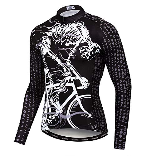 Radfahren Jersey Lange Männer Fahrrad Trikot Reißverschluss Mountain Road Fahrrad Top MTB Shirts Langarm Herbst Frühling Reiten Rennrad Jacken Kleidung für Männer Weiß Schwarz XXL von Weimostar