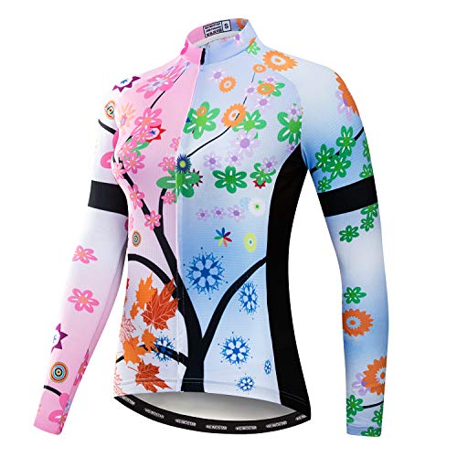 Radfahren Langarm Jersey Frauen Mountainbike Jersey Shirts Lange Rennrad Kleidung MTB Tops Sportbekleidung Baumrosa Größe XL von Weimostar
