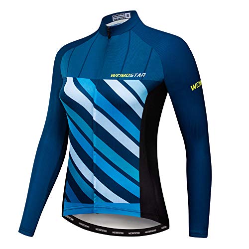 Radfahren Langarm Jersey Frauen Mountainbike Jersey Shirts Lange Rennrad Kleidung MTB Tops Sportbekleidung Blau Weiss Größe M von Weimostar