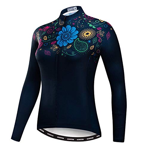 Radfahren Langarm Jersey Frauen Mountainbike Jersey Shirts Lange Rennrad Kleidung MTB Tops Sportbekleidung Blume schwarz Größe M von Weimostar