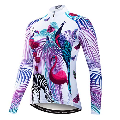 Radfahren Langarm Jersey Frauen Mountainbike Jersey Shirts Lange Rennrad Kleidung MTB Tops Sportbekleidung Pfau-Rosa Größe XXL von Weimostar