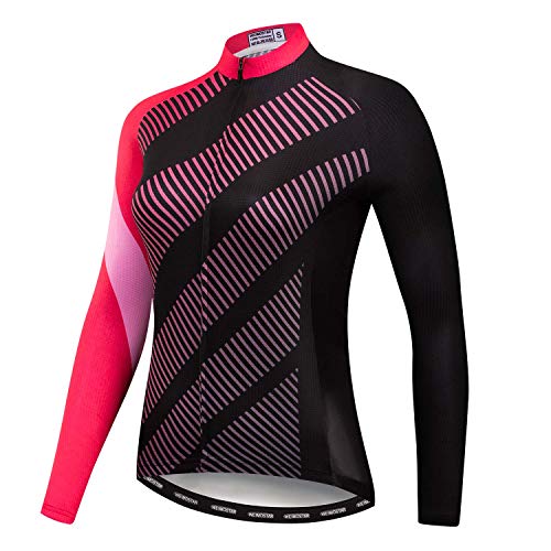 Radfahren Langarm Jersey Frauen Mountainbike Jersey Shirts Lange Rennrad Kleidung MTB Tops Sportbekleidung Pink Schwarz Größe XL von Weimostar