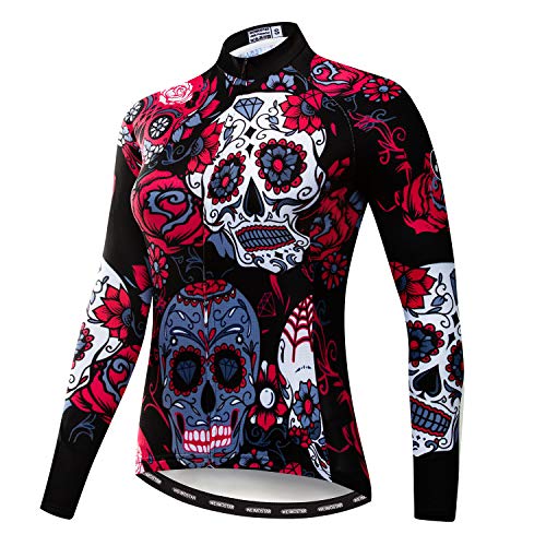 Radfahren Langarm Jersey Frauen Mountainbike Jersey Shirts Lange Rennrad Kleidung MTB Tops Sportbekleidung Schwarz Rot Größe XXL von Weimostar