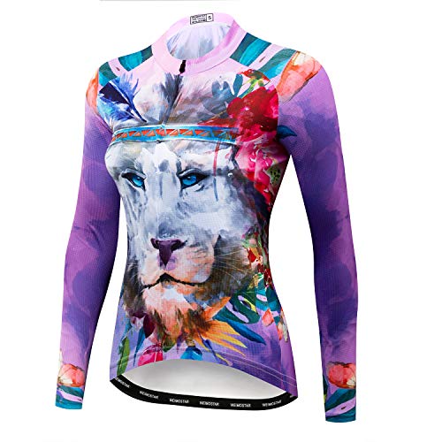 Radfahren Langarm Jersey Frauen Mountainbike Jersey Shirts Lange Rennrad Kleidung MTB Tops Sportbekleidung Tiger Lila Größe L von Weimostar