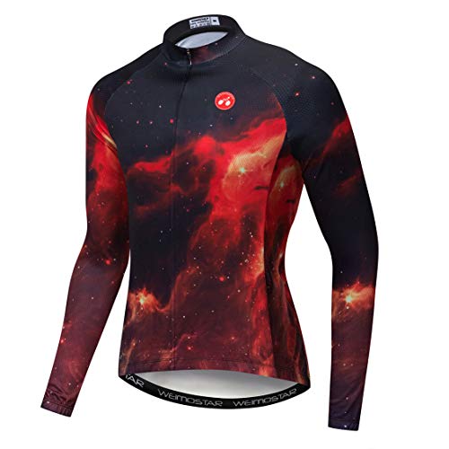 Radfahren Trikot Langarm Herren Mountainbike Trikot Zip Shirts Rennrad Bekleidung Reiten Sport Racing MTB Tops für Männer Bouse Herbst Herbst Frühling atmungsaktiv rot schwarz Größe L von Weimostar