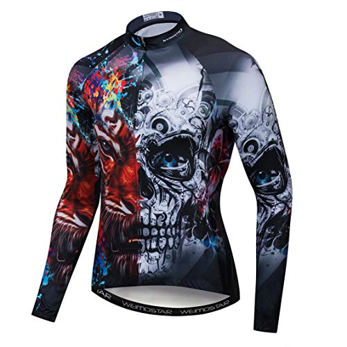 Radfahren Trikot Langarm Herren Mountainbike Trikot Zip Shirts Rennrad Bekleidung Reiten Sport Racing MTB Tops für Männer Bouse Herbst Herbst Frühling atmungsaktiv roter Schädel Größe XL von Weimostar