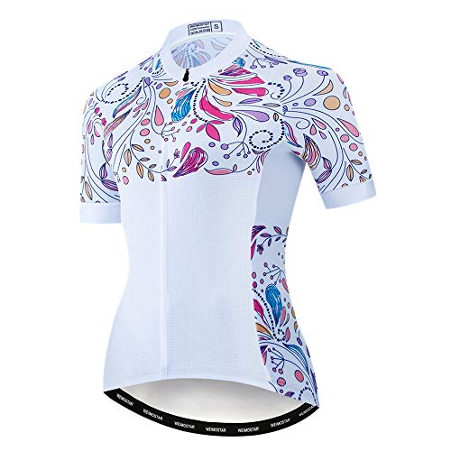 Radtrikot Damen Radtrikot Reißverschluss Kurzarm MTB Tops Bekleidung Mountain Road Fahrradbekleidung atmungsaktive Biker Reiten Rennshirts für Damen Damen Radbekleidung Leaf WhiteXXL von Weimostar