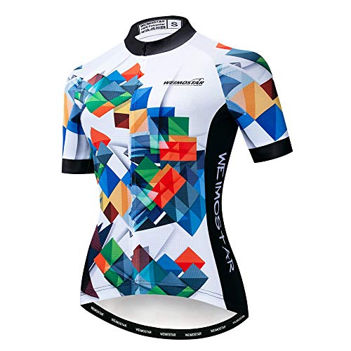 Radtrikot Damen Radtrikot Reißverschluss Kurzarm MTB Tops Bekleidung Mountain Road Fahrradbekleidung atmungsaktive Biker Reiten Rennshirts für Damen Damen Radbekleidung Square White M von Weimostar