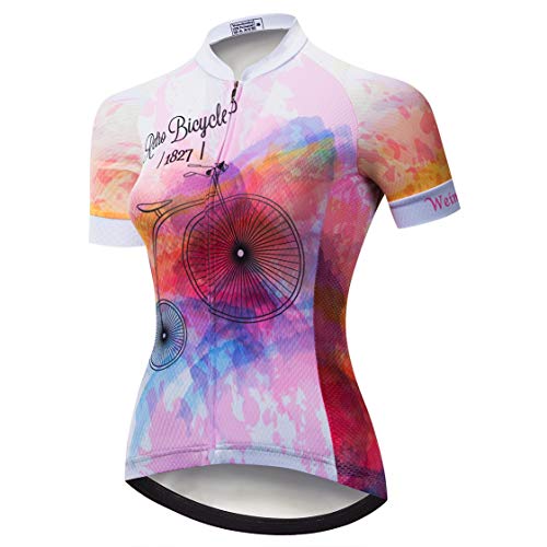 Radtrikot Damen Radtrikot Reißverschluss Shirts Kurzarm MTB Tops Rennrad Bekleidung Sommer Rennrad Bluse für Damen Damen Schnelltrocknend Rotkäppchen Größe M von Weimostar