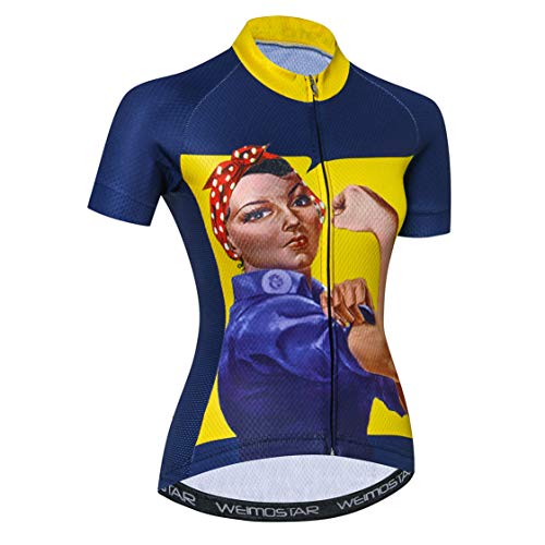 Radtrikot Frauen Fahrrad Trikot MTB Trikot Tops für Frau Damen Radtrikot Pro Team Mountain Road Trikot Kurzarm Renn Hemden atmungsaktiv Sommer Kleidung Blau Gelb Größe M von Weimostar