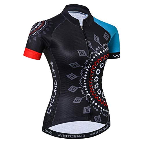 Radtrikot Frauen Fahrrad Trikot MTB Trikot Tops für Frau Damen Radtrikot Pro Team Mountain Road Trikot Kurzarm Renn Hemden atmungsaktiv Sommer Kleidung Schwarz Blau Größe XL von Weimostar