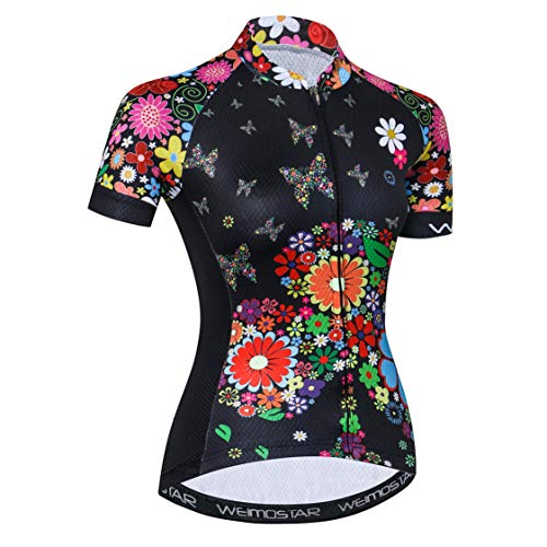 Radtrikot Frauen Fahrrad Trikot MTB Trikot Tops für Frau Damen Radtrikot Pro Team Mountain Road Trikot Kurzarm Renn Hemden atmungsaktiv Sommer Kleidung Schwarze Blume Größe L von Weimostar