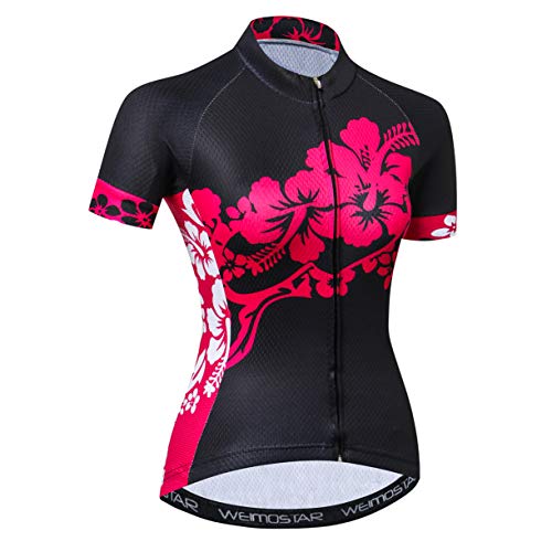 Radtrikot Frauen Fahrrad Trikot MTB Trikot Tops für Frau Damen Radtrikot Pro Team Mountain Road Trikot Kurzarm Renn Hemden atmungsaktiv Sommer Kleidung schwarz Größe XXL von Weimostar