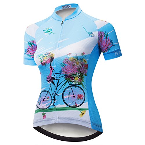 Radtrikot Frauen Mountain Bike Trikot Shirts Kurzarm Rennrad Kleidung MTB Tops Sommer Sommer Kleidung Blume blau Größe XXL von Weimostar