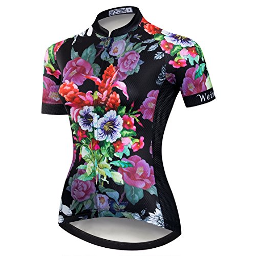 Radtrikot Frauen Mountain Bike Trikot Shirts Kurzarm Rennrad Kleidung MTB Tops Sommer Sommer Kleidung Blumen lila Größe XXL von Weimostar