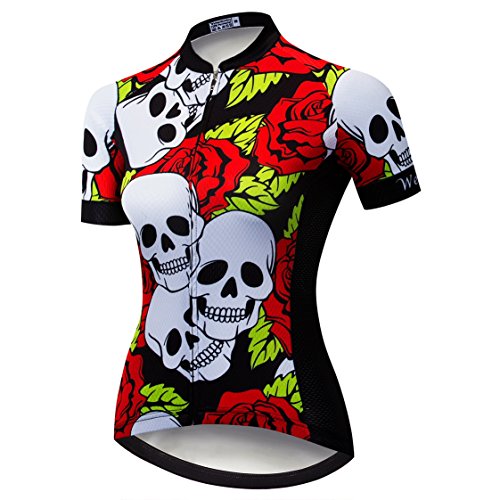 Radtrikot Frauen Mountain Bike Trikot Shirts Kurzarm Rennrad Kleidung MTB Tops Sommer Sommer Kleidung Schädel rot Größe XXXL von Weimostar