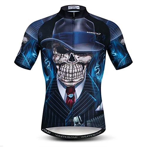 Radtrikot Herren MTB Trikot Reißverschluss Kurzarm Biker Tops Mountain Road Bekleidung Fahrrad Shirts Jacke Sommer Pro Team Rennrad Trikot für Herren Atmungsaktiv Schnelltrocknend Blau Schwarz Größe L von Weimostar