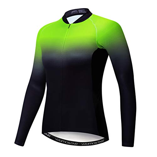 Radtrikot Langarm Damen Mountainbike MTB Trikot Zip Shirts Rennrad Bekleidung Sport Racing Tops für Damen Damen Bouse Herbst Herbst Frühling Atmungsaktiv Grün Schwarz Größe M von Weimostar