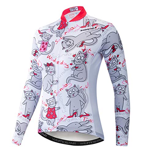 Radtrikot Langarm Damen Mountainbike MTB Trikot Zip Shirts Rennrad Bekleidung Sport Racing Tops für Damen Damen Bouse Herbst Herbst Frühling Atmungsaktiv grau-weiß Größe M von Weimostar