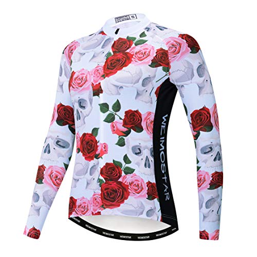 Radtrikot Langarm Damen Mountainbike Trikot Zip Shirts Rennrad Bekleidung Outdoor Sport Racing MTB Tops für Damen Damen Bouse Herbst Herbst Atmungsaktiv Schnelltrocknend Größe XXL von Weimostar