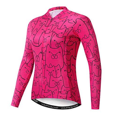 Radtrikot Langarm Damen Mountainbike Trikot Zip Shirts Rennrad Bekleidung Sport Racing MTB Tops für Damen Damen Bouse Herbst Herbst Frühling Atmungsaktiv Pink Schwarz Größe M von Weimostar