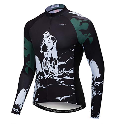 Radtrikot Langarm Herren Mountainbike MTB Trikot Shirts Rennrad Bekleidung Reiten Outdoor Racing Tops für Herren Bouse Herbst Herbst Frühling Polyester schwarz Größe L von Weimostar