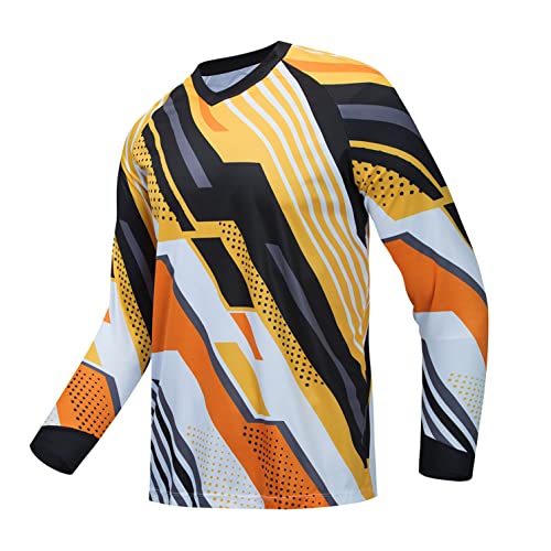 Radtrikot Langarm Herren Mountainbike Motocross Jersey Fahrrad MTB T-Shirt Downhill Top Reiten Sport Racing Bluse Herbst Frühling Orange XL von Weimostar