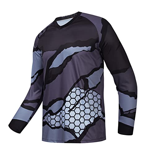 Radtrikot Langarm Herren Mountainbike Motocross Jersey Fahrrad MTB T-Shirt Downhill Top Reiten Sport Racing Bluse Herbst Frühling Weiß Grau 4XL von Weimostar