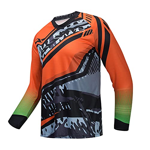 Radtrikot Langarm Herren Mountainbike Motocross Jersey MTB T-Shirt Downhill Tops Outdoor Sports Racing Bluse Herbst Sommer Orange XXXL von Weimostar