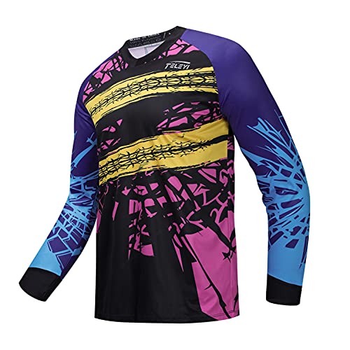 Radtrikot Langarm Herren Mountainbike Motocross Jersey MTB T-Shirt Downhill Tops Outdoor Sports Racing Bluse Herbst Sommer Rosa XXXL von Weimostar