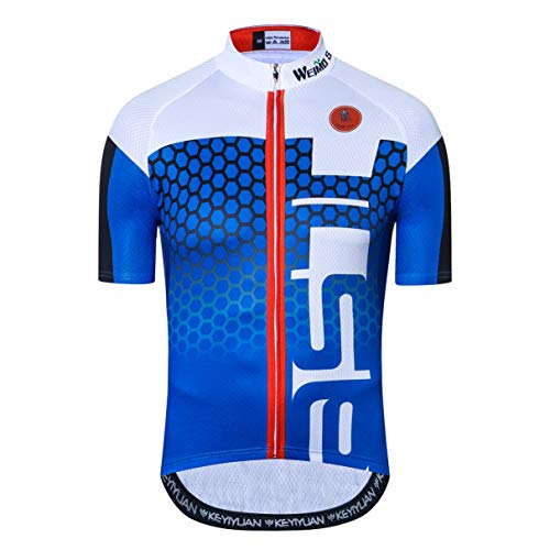 Radtrikot Männer Fahrrad Top Kurzarm MTB Shirt Reißverschluss Mountain Road Kleidung Fahrrad Sommer Team Sport Reiten Rennrad Trikot schnell trocken blau weiß XL von Weimostar