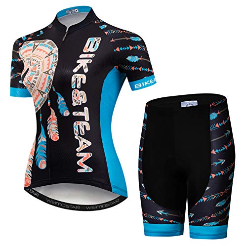 Radtrikot-Set Damen Fahrradtrikot Shorts Anzug gepolsterte Damen MTB Top Bottom Shirts Road Mountain Fahrrad Kleidung Kleidung Uniform Sommerrennen Reiten schwarz Größe XXL von Weimostar