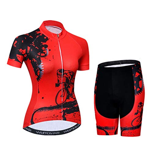 Radtrikot-Set Frauen Fahrradtrikot Shorts Anzug gepolsterte Damen MTB Top Bottom Shirts Road Mountain Fahrrad Kleidung Kleidung Uniform Sommerrennen Reiten Rot Größe XXL von Weimostar