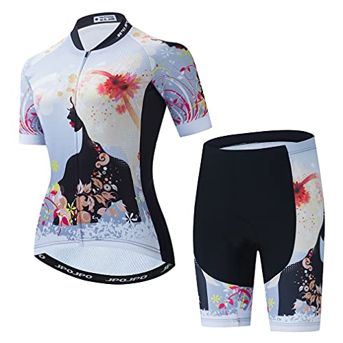 Radtrikot-Set für Damen, Sommer-Radbekleidung, Fahrradbekleidung, Mädchen Weiß, M von Weimostar